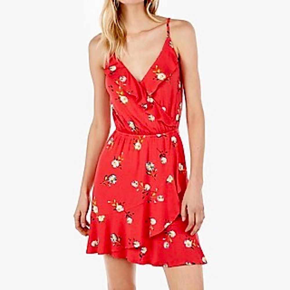 Express - Stretch Ruffle Wrap Front Cami Dress - image 1